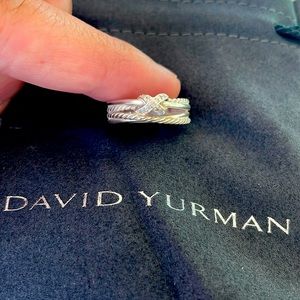 David Yurman X Crossover Band Ring in Sterling Silver with Pavé Diamonds Size 6